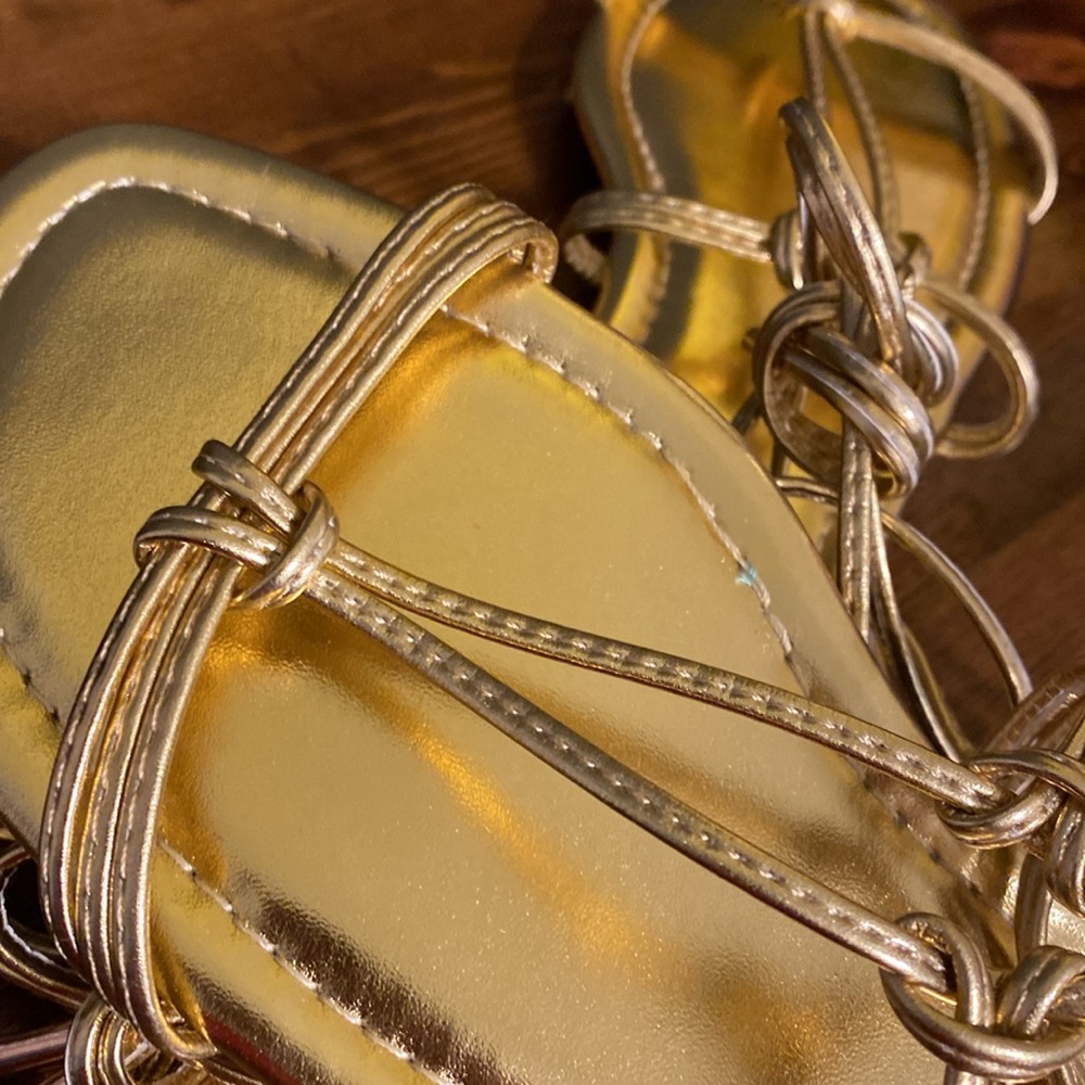 Fashion Nova Ankle Wrapped Sandal Gold 8.5 - Picture 8 of 10
